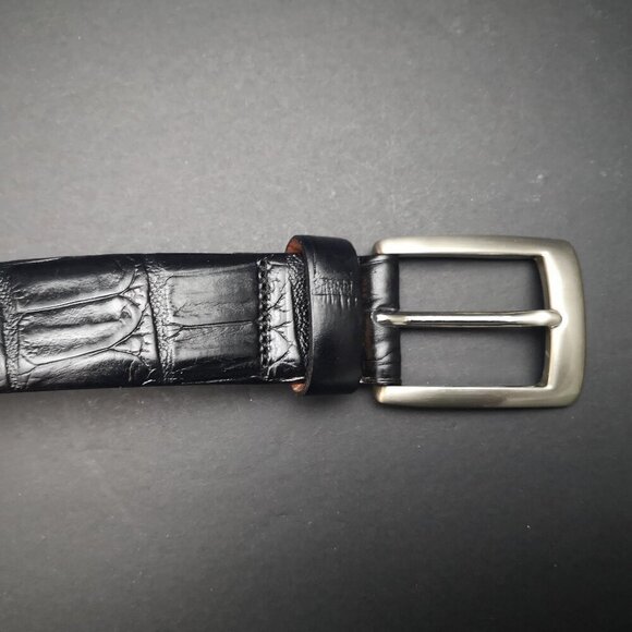 Florsheim Made in Italy Black Croco Grain Italian Leather Men's Size 30 Belt - Picture 1 of 8